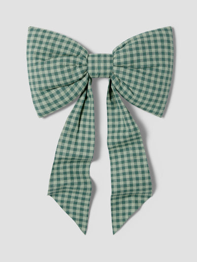 Pine Green Pembroke Gingham Linen Blend Large Bow