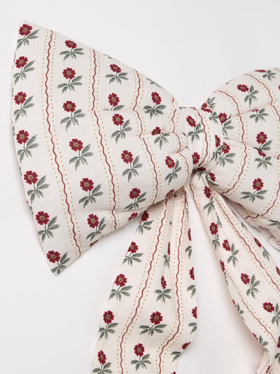 White Woodland Stripe Linen Blend Large Bow detail