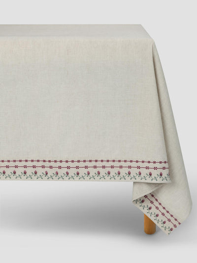 Oatmeal Cross Stitch Tapestry Linen Blend Tablecloth