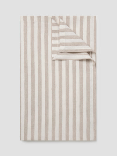 Oatmeal Pembroke Stripe Linen Blend Tablecloth