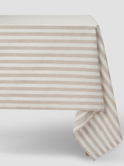 Oatmeal Pembroke Stripe Linen Blend Tablecloth