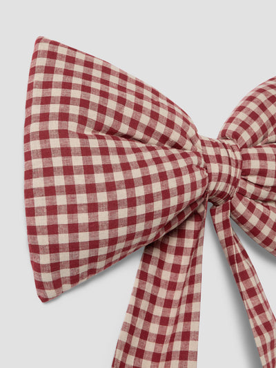 Rhubarb Gingham Linen Blend Large Bow detail