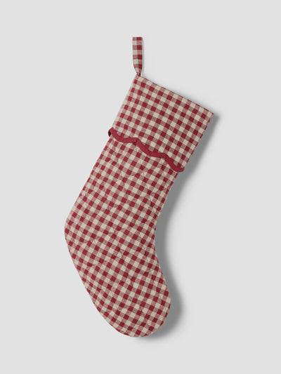 Rhubarb Gingham Scallop Edge Linen Blend Stocking