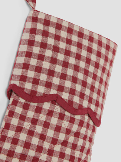 Rhubarb Gingham Scallop Edge Linen Blend Stocking