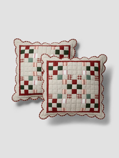 Red Check Piped Edge Patchwork Euro Shams (Pair) - alternate image