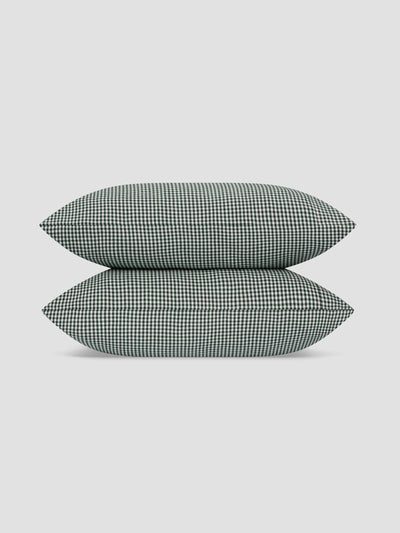 Pine Green Gingham Brushed Cotton Pillowcases (Pair)