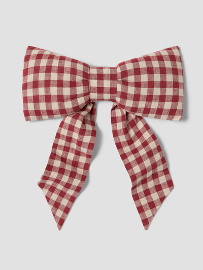 Rhubarb Gingham Linen Blend Small Bow