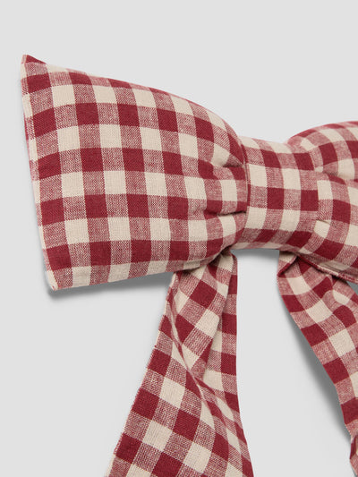 Rhubarb Gingham Linen Blend Small Bow detail