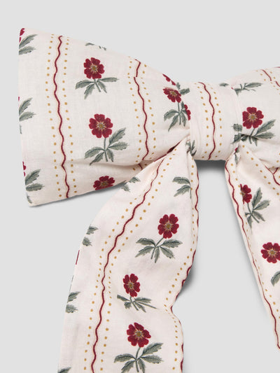 White Woodland Stripe Linen Blend Small Bow detail