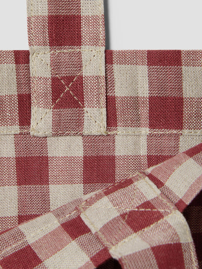 Rhubarb/Oatmeal Gingham Linen Blend Tote Bag detail