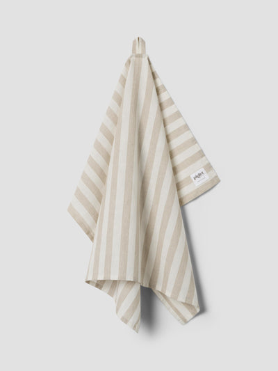 Oatmeal Pembroke Stripe Linen Blend Tea Towel