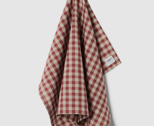 Rhubarb/Oatmeal Gingham Linen Blend Tea Towel