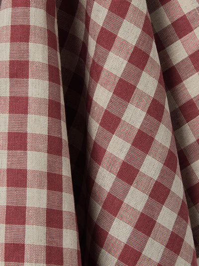 Rhubarb/Oatmeal Gingham Linen Blend Tea Towel