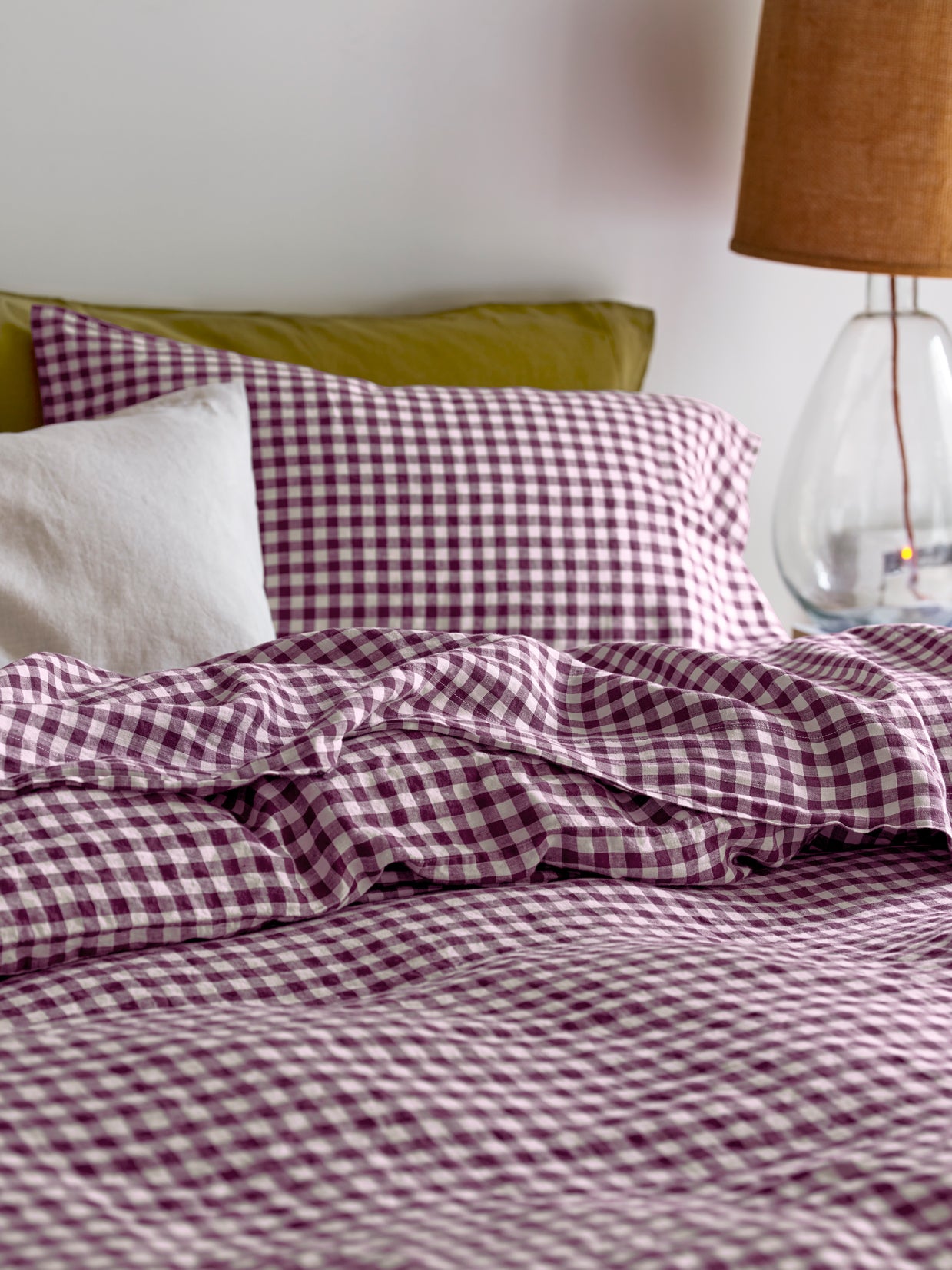 Gingham 100% Linen Flat Sheet