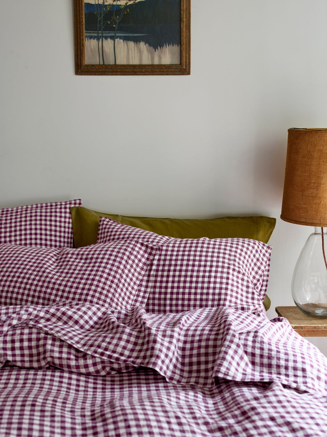 Berry Gingham Linen Blend Pillowcases (Pair)