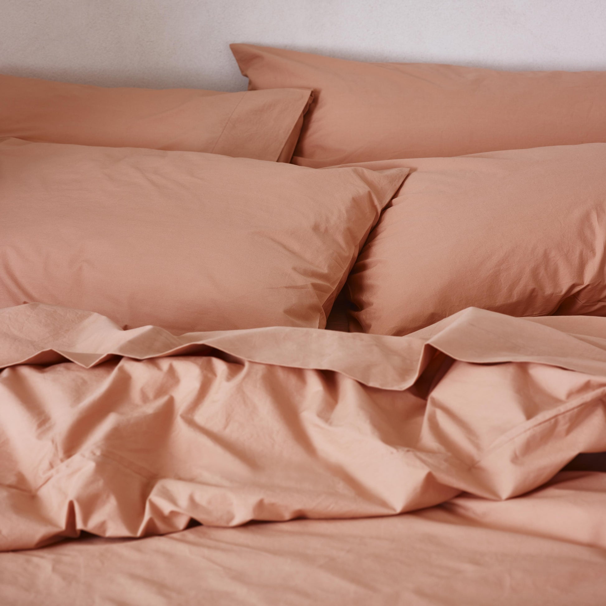 Blush Pink Washed Cotton Percale Pillowcases (Pair)