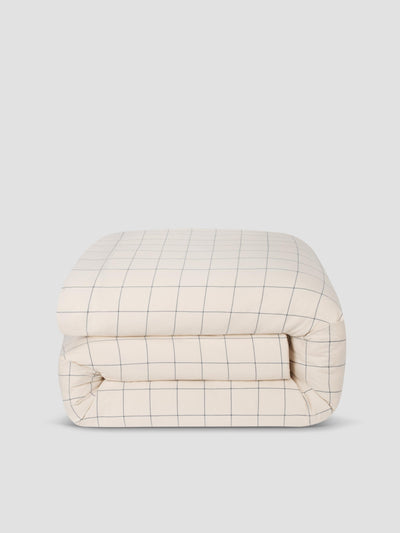 Dream Blue Burlow Check Washed Cotton Percale Duvet Cover