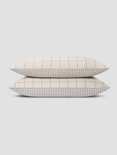 Dream Blue Burlow Check Washed Cotton Percale Pillowcases (Pair)