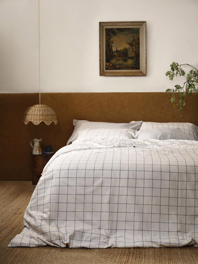 Dream Blue Burlow Check Washed Cotton Percale Duvet Cover