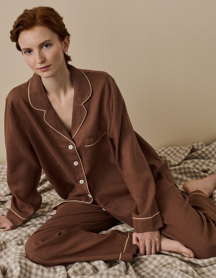 Barley Brown Linen Pyjama Trouser Set