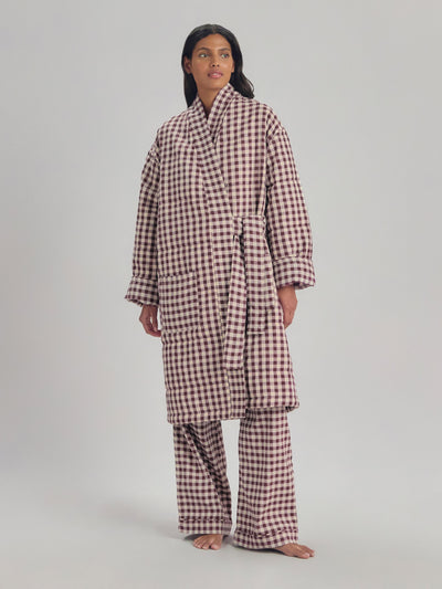 Berry Gingham Linen Blend Housecoat
