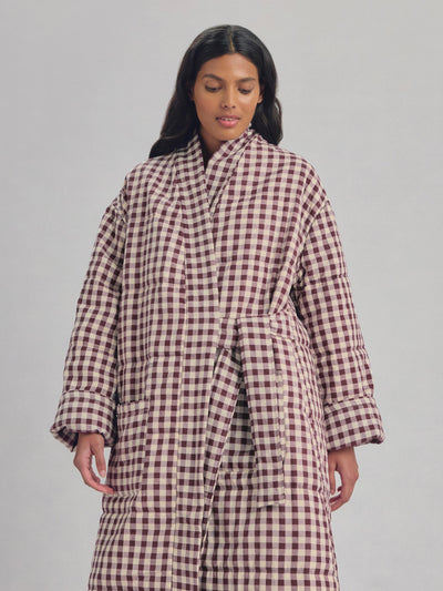 Berry Gingham Linen Blend Housecoat