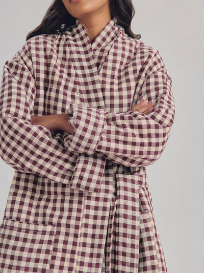 Berry Gingham Linen Blend Housecoat