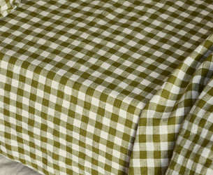 Botanical Green Gingham Linen Blend Fitted Sheet