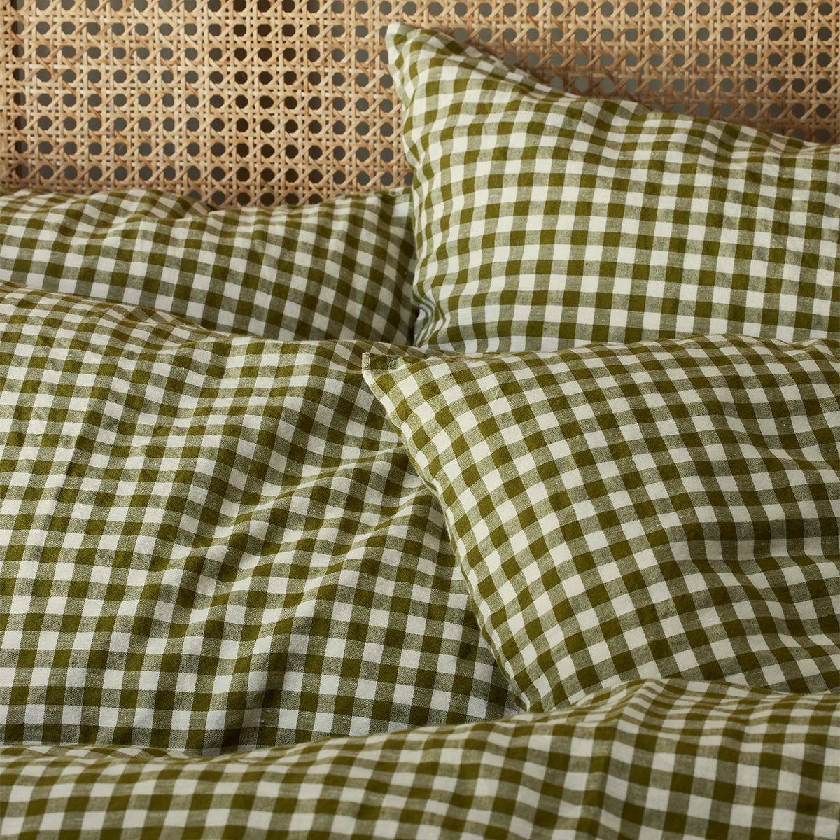 Botanical Green Gingham Linen Blend Pillowcases (Pair)