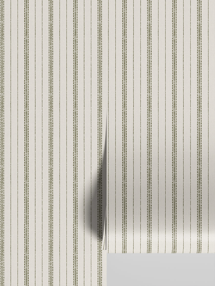 Botanical Ticking Stripe Wallpaper