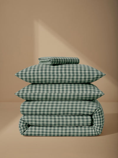 Pine Green Pembroke Gingham Linen Blend Bedding Set