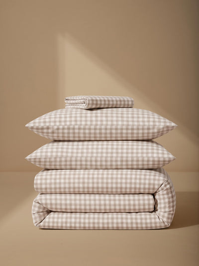 Oatmeal Pembroke Gingham Linen Blend Bedding Set