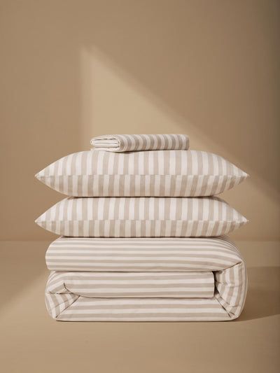Oatmeal Pembroke Stripe Linen Blend Bedding Set