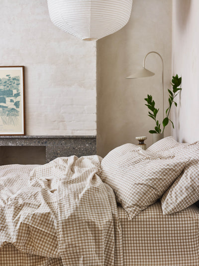 Café au Lait Gingham Washed Cotton Duvet Cover