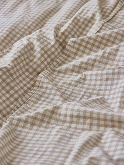 Drap Plat en Coton Lavé Vichy Café au Lait