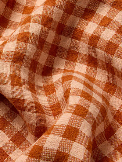 Cinnamon & Peach Colour Drenched Gingham 100% Linen Pillowcases (Pair)