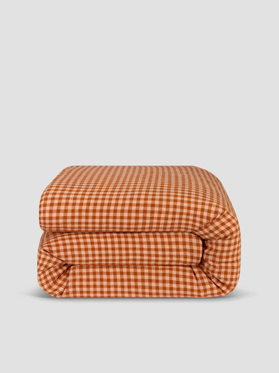 Cinnamon & Peach Colour Drenched Gingham 100% Linen Duvet Cover