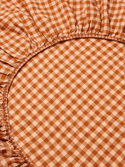 Cinnamon & Peach Colour Drenched Gingham 100% Linen Fitted Sheet - alternate image