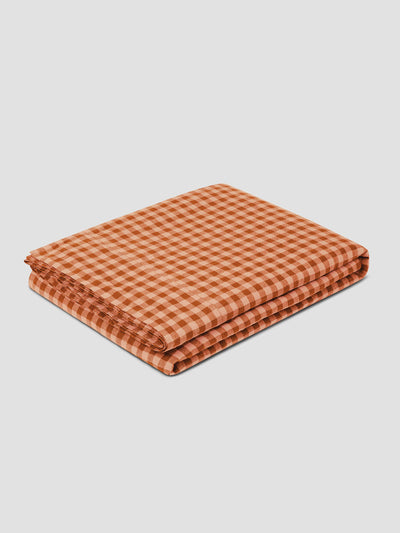 Cinnamon & Peach Colour Drenched Gingham 100% Linen Flat Sheet - alternate image