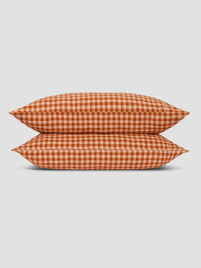 Cinnamon & Peach Colour Drenched Gingham 100% Linen Pillowcases (Pair) - alternate image