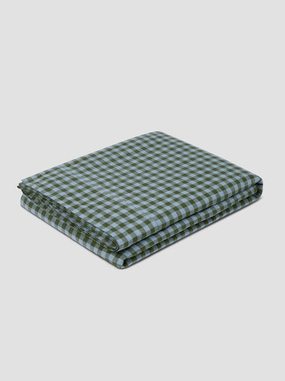 Fern Green & Dusk Blue Colour Drenched Gingham 100% Linen Flat Sheet - alternate image