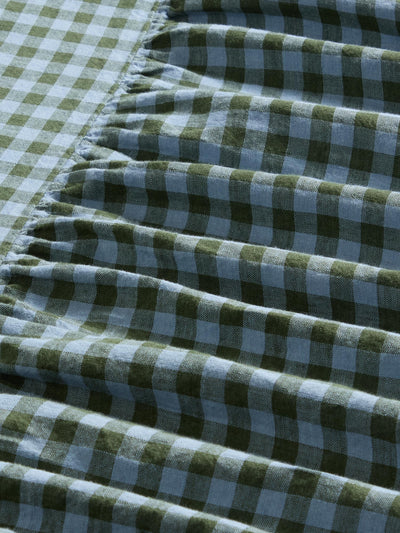 Fern Green & Dusk Blue Colour Drenched Gingham Linen Blend Valance