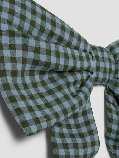 Fern Green & Dusk Blue Colour Drenched Gingham Linen Blend Bow - alternate image