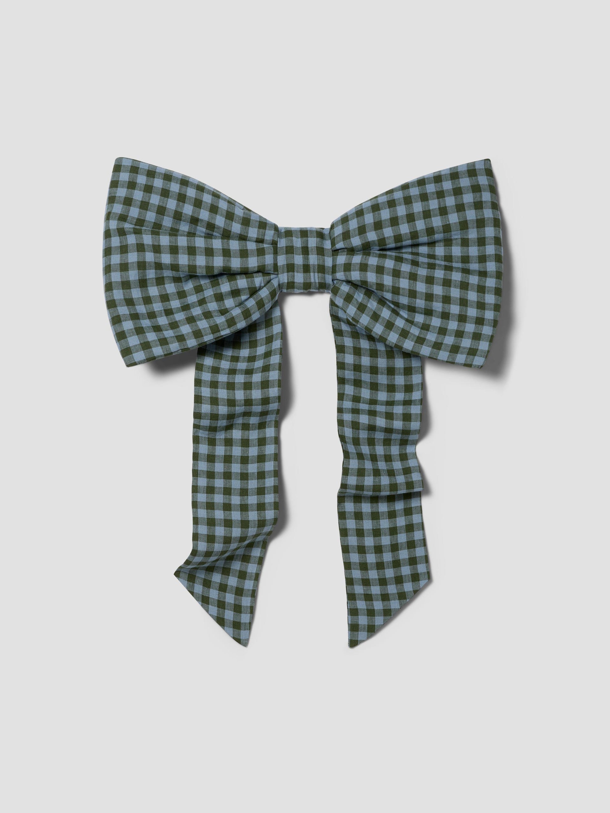 Fern Green & Dusk Blue Colour Drenched Gingham Linen Blend Bow
