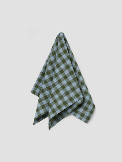 Fern Green & Dusk Blue Colour Drenched Gingham Linen Blend Napkins Set of 4