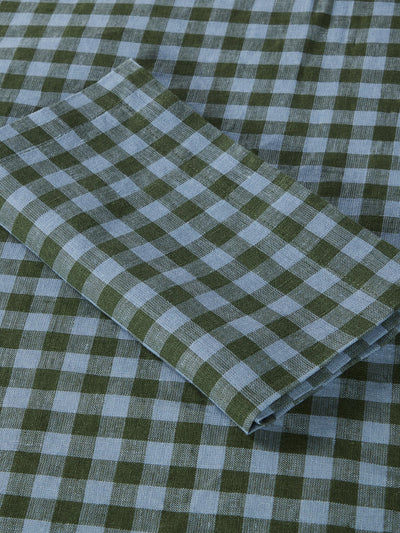 Fern Green & Dusk Blue Colour Drenched Gingham Linen Blend Napkins Set of 4