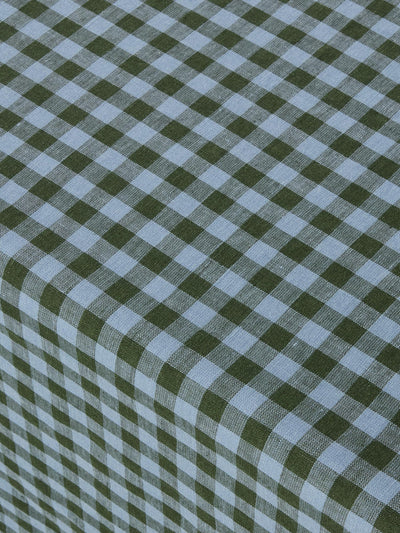 Fern Green & Dusk Blue Colour Drenched Gingham Linen Blend Tablecloth
