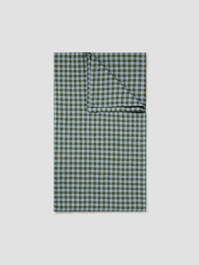 Fern Green & Dusk Blue Colour Drenched Gingham Linen Blend Tablecloth - alternate image
