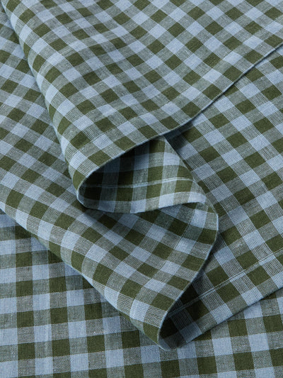 Fern Green & Dusk Blue Colour Drenched Gingham Linen Blend Table Runner