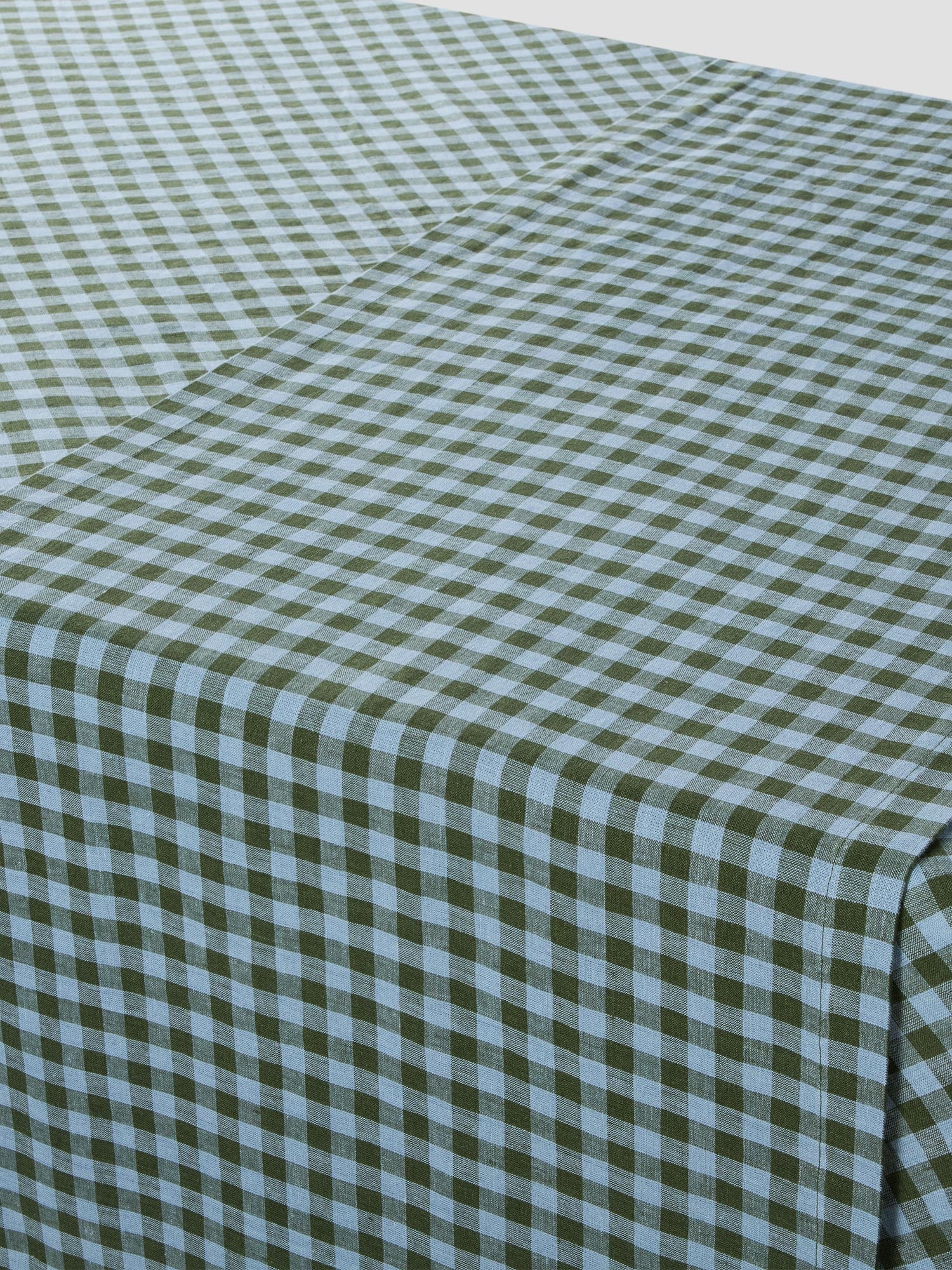Fern Green & Dusk Blue Colour Drenched Gingham Linen Blend Table Runner